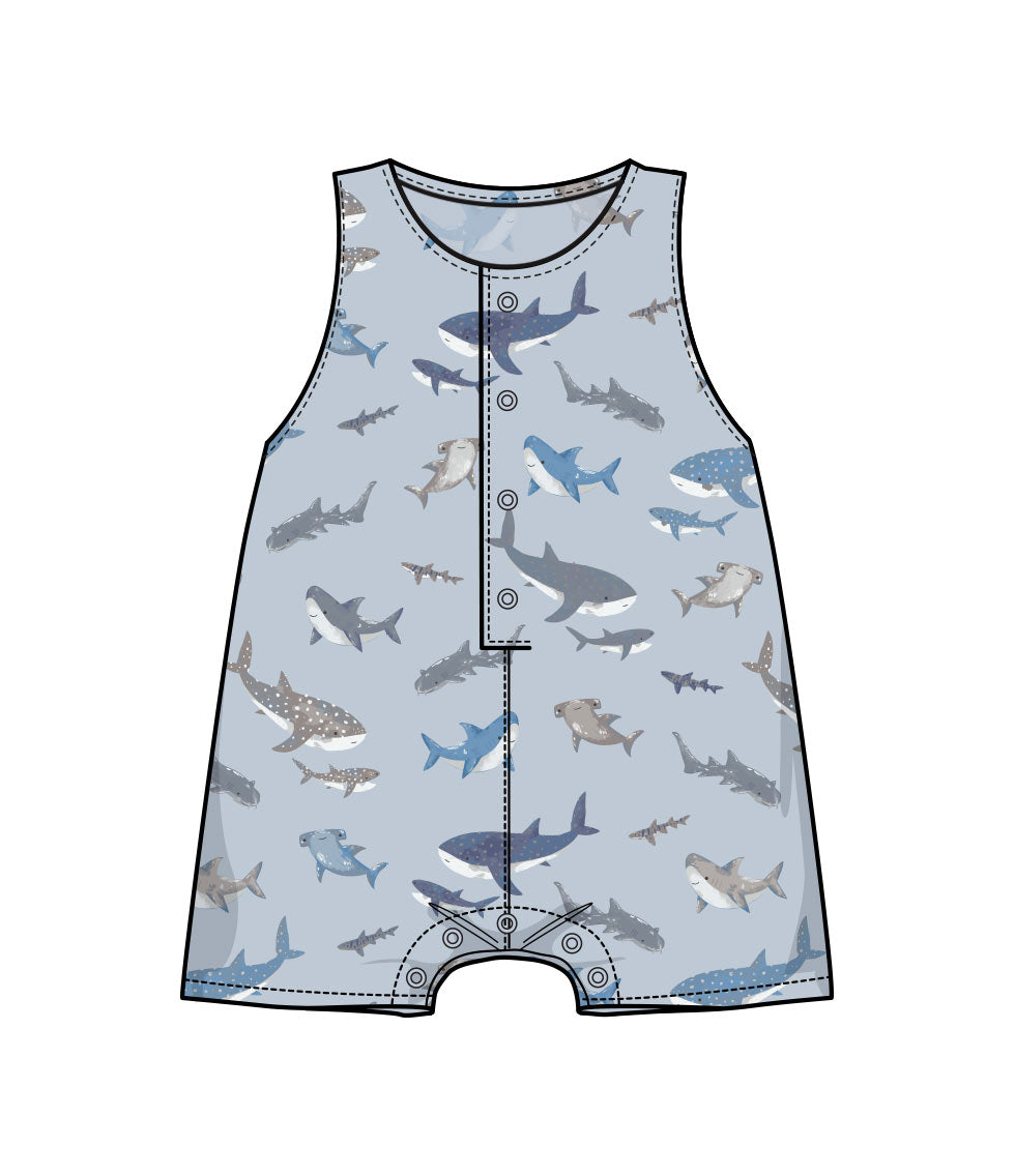 Sharks Slevless Shortie Romper S25