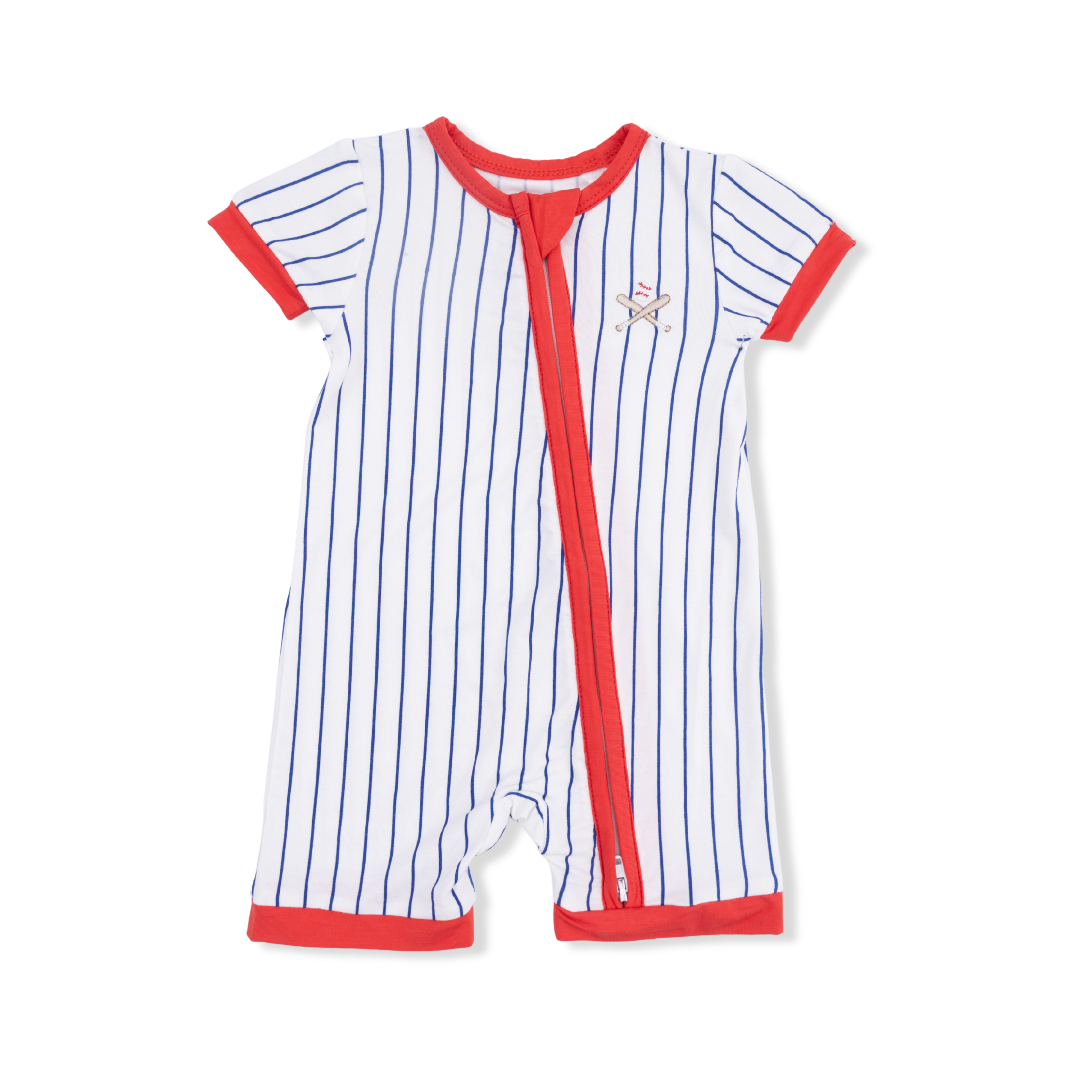 Baseball Stripe - Shortie 2 Way Zipper Romper S26