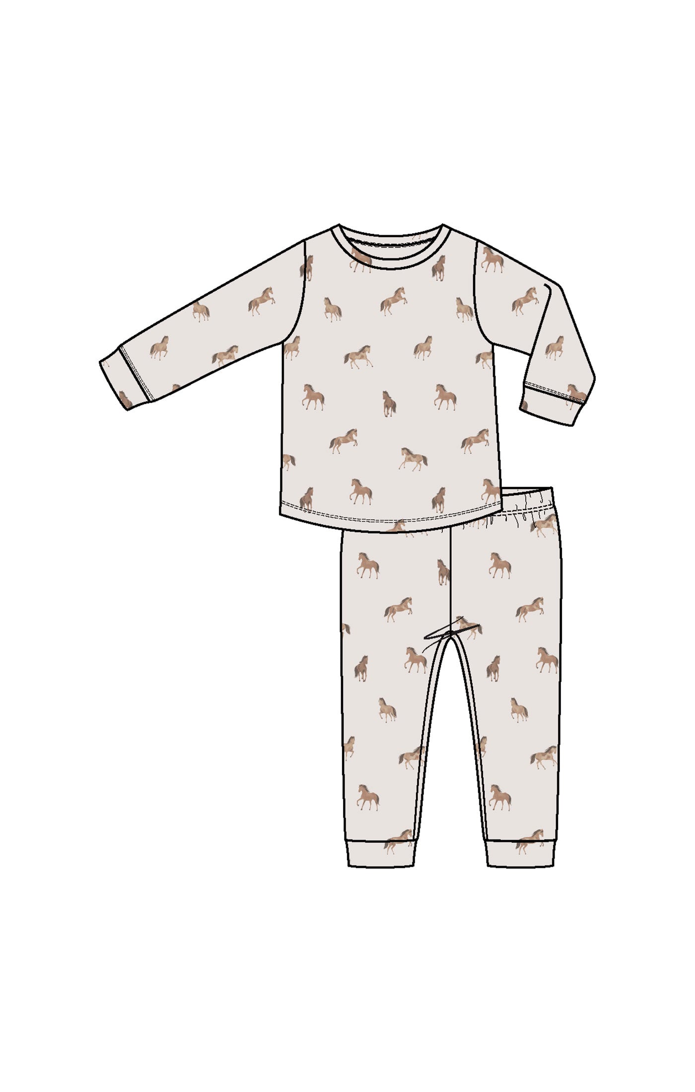 2 Piece Bamboo Lounge Wear Set L/S - Mini Horses W25