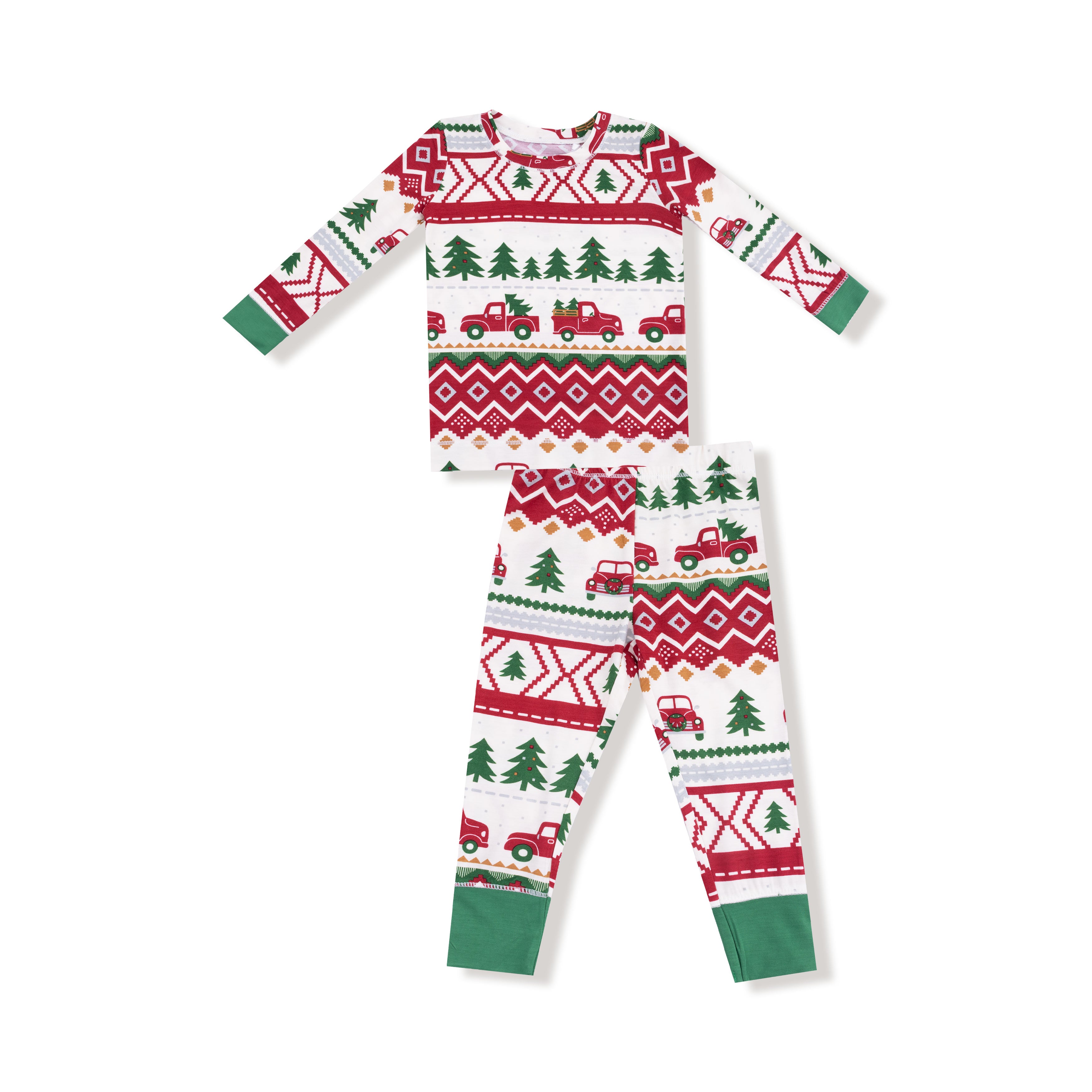 2 Piece Bamboo Lounge Wear Set L/S -Red Truck Fair Isle W25