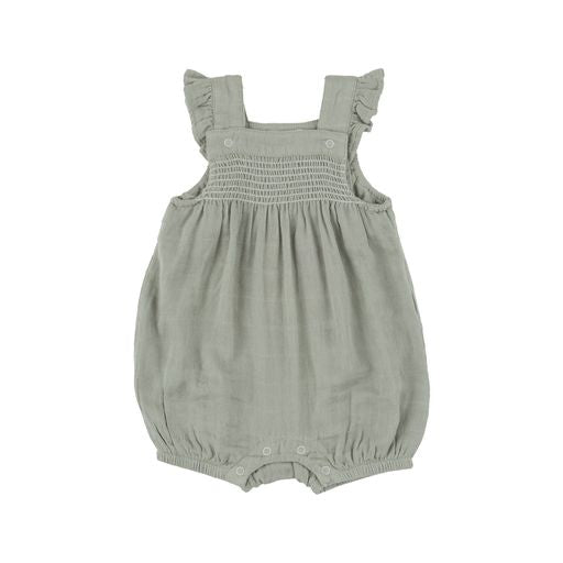 Smocked Front Overall Shortie- Desert Sage