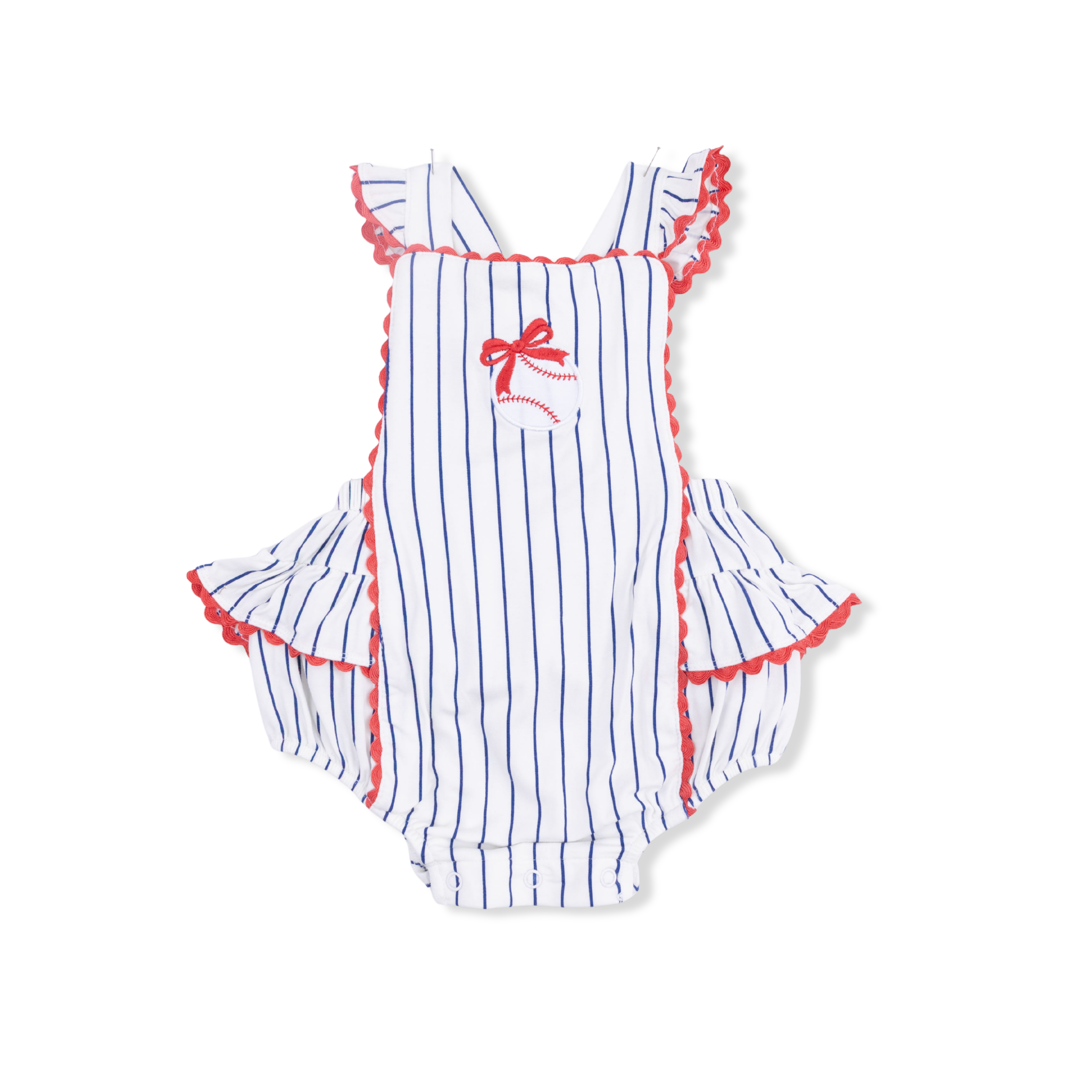 Baseball Stripe - Ric Rac Ruffle Sunsuit S26