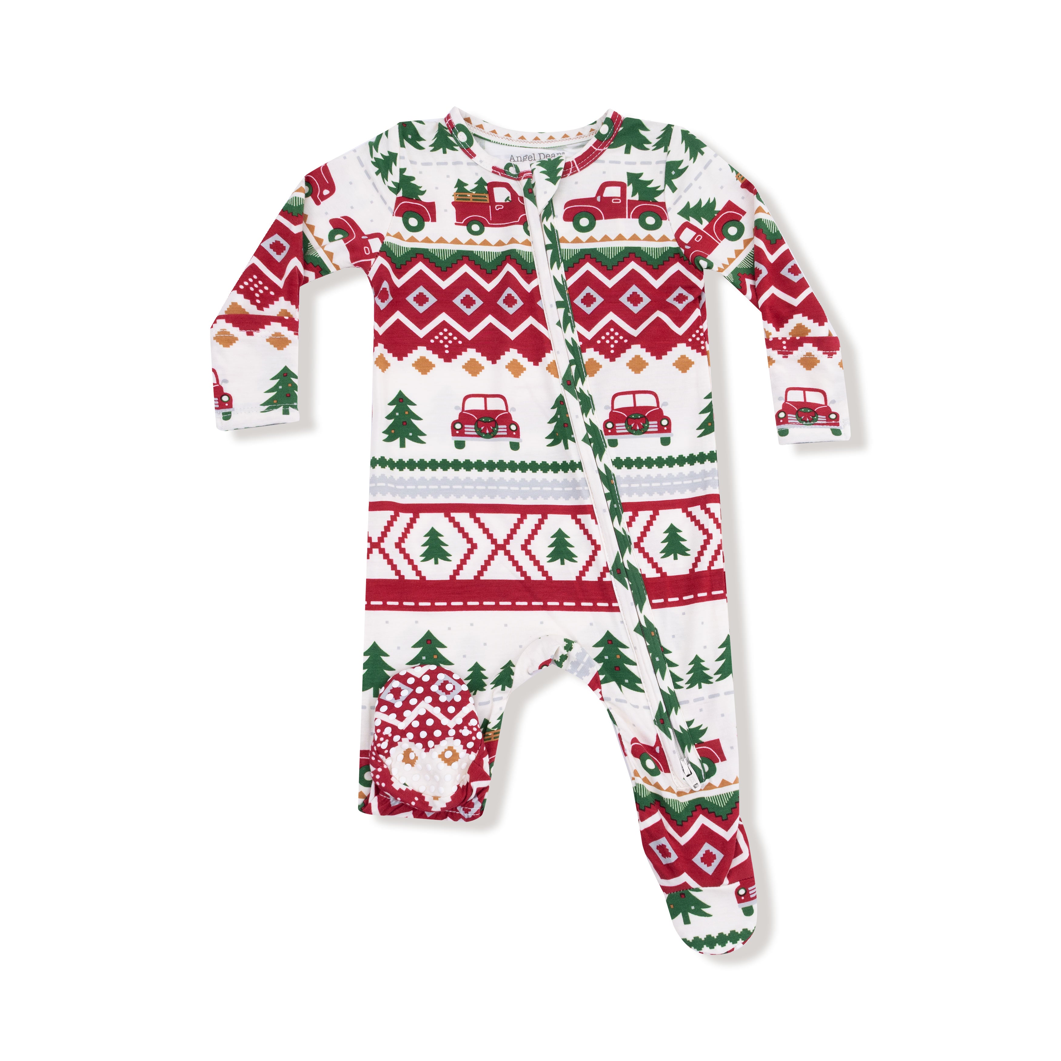 Red Truck Fair Isle 2 Way Zipper Footie W25