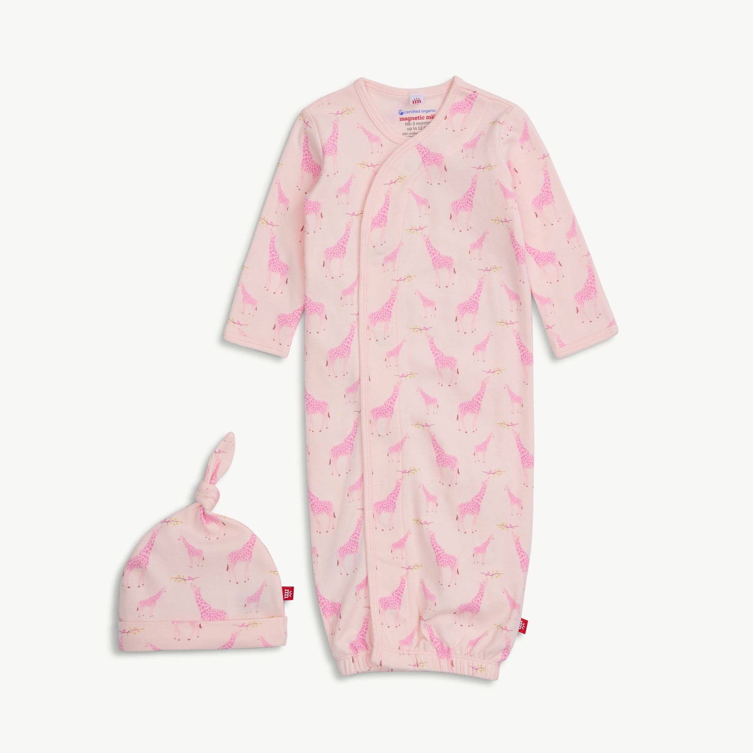 Pink Jolie Giraffe Organic Cot. Mag Gown Set S26