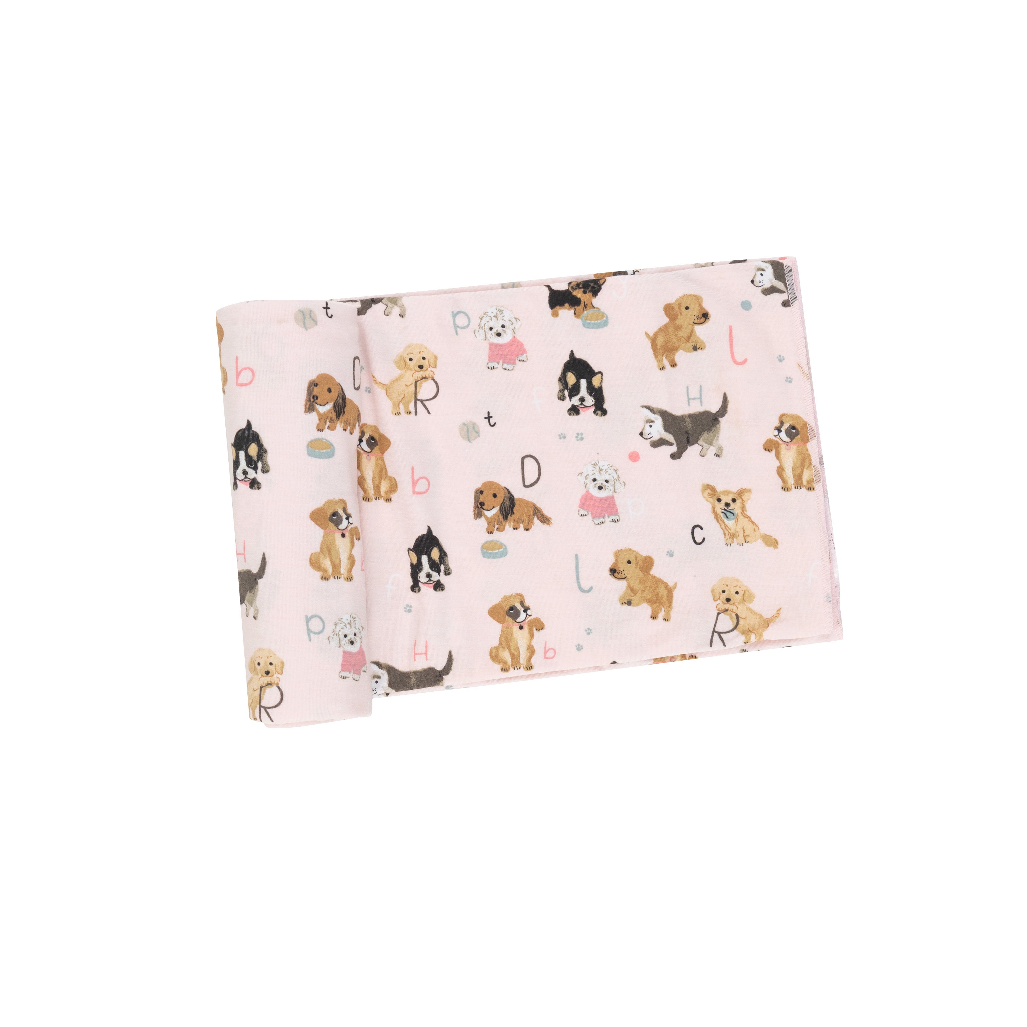 Bamboo Swaddle Blanket - Puppy Alphabet Pink