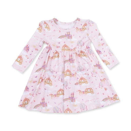 Angel Dear Princess Unicorns and Castle Twirly Long Sleeve Dress with Bike Short
