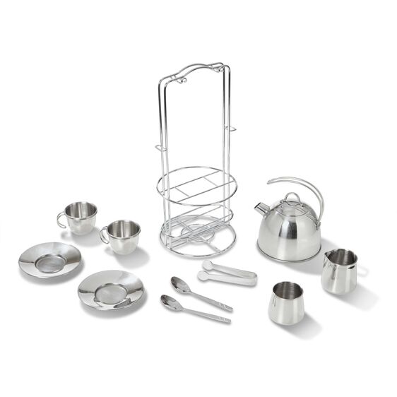 Melissa & Doug Stainless Steel Tea Set and Storage Stand