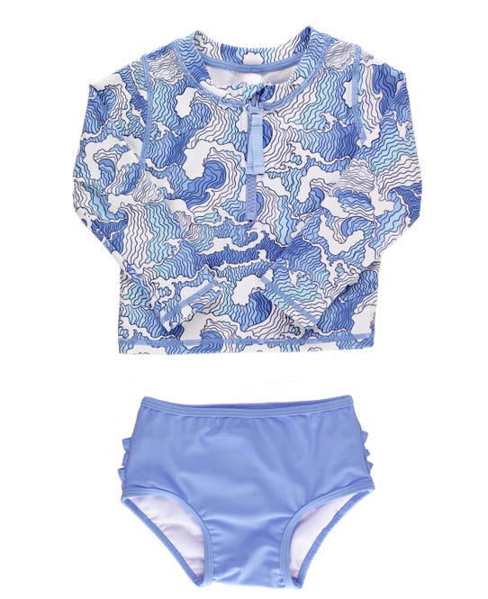 Ocean Camo Long Sleeve Zipper Rash Guard 2 Piece Swimsuit