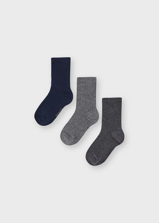 Mayoral Solid Socks - 3-Pack Navy Blue/Grey