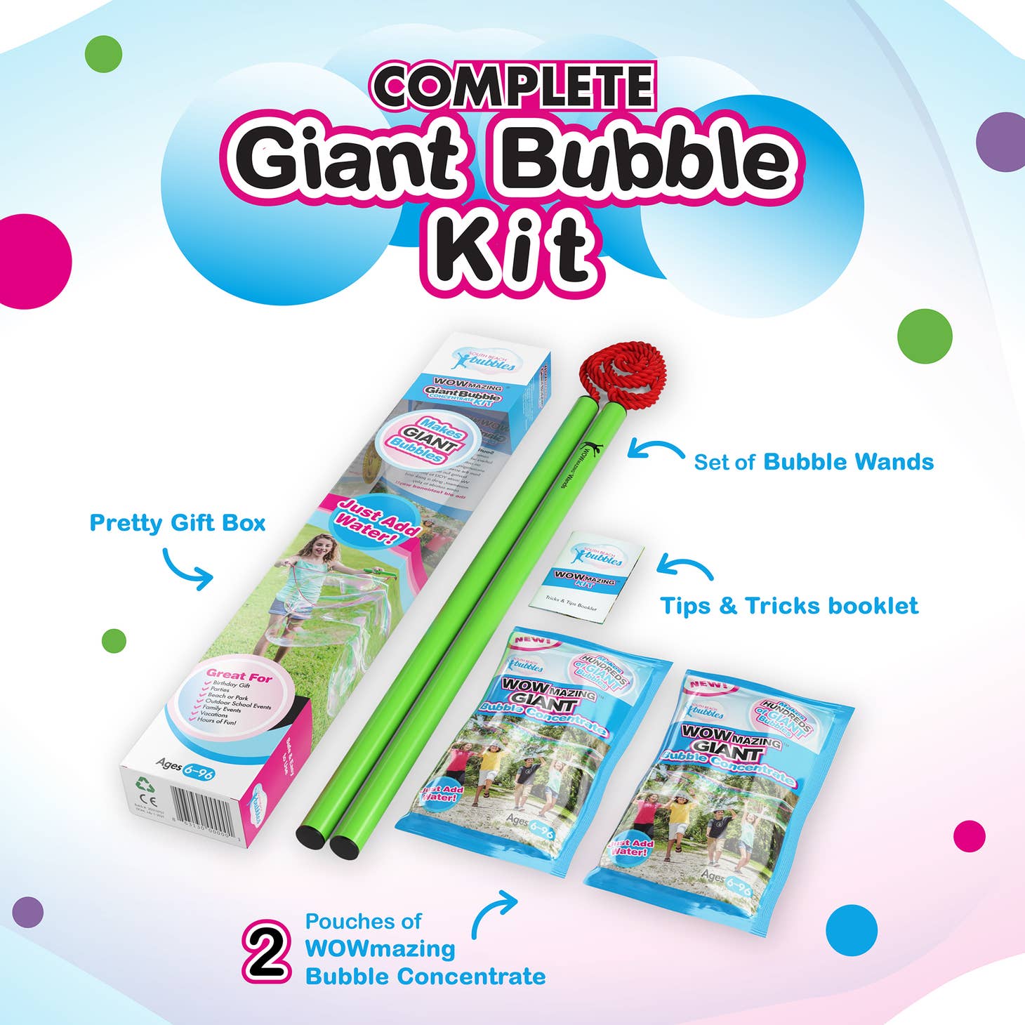 WOWmazing Giant Bubble Kit: Big Bubble Wands & Concentrate!