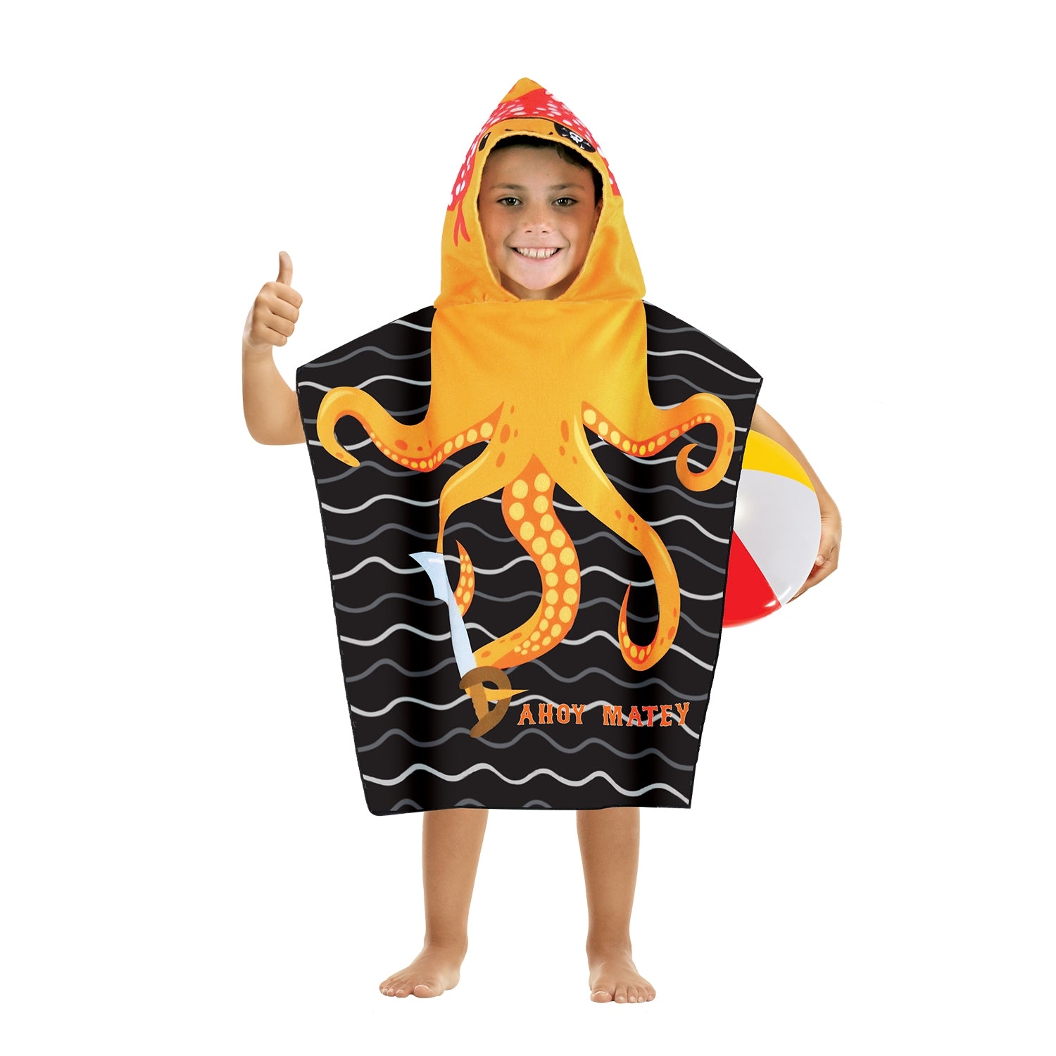 Poncho Style Hooded Towels for Kids - Octopus