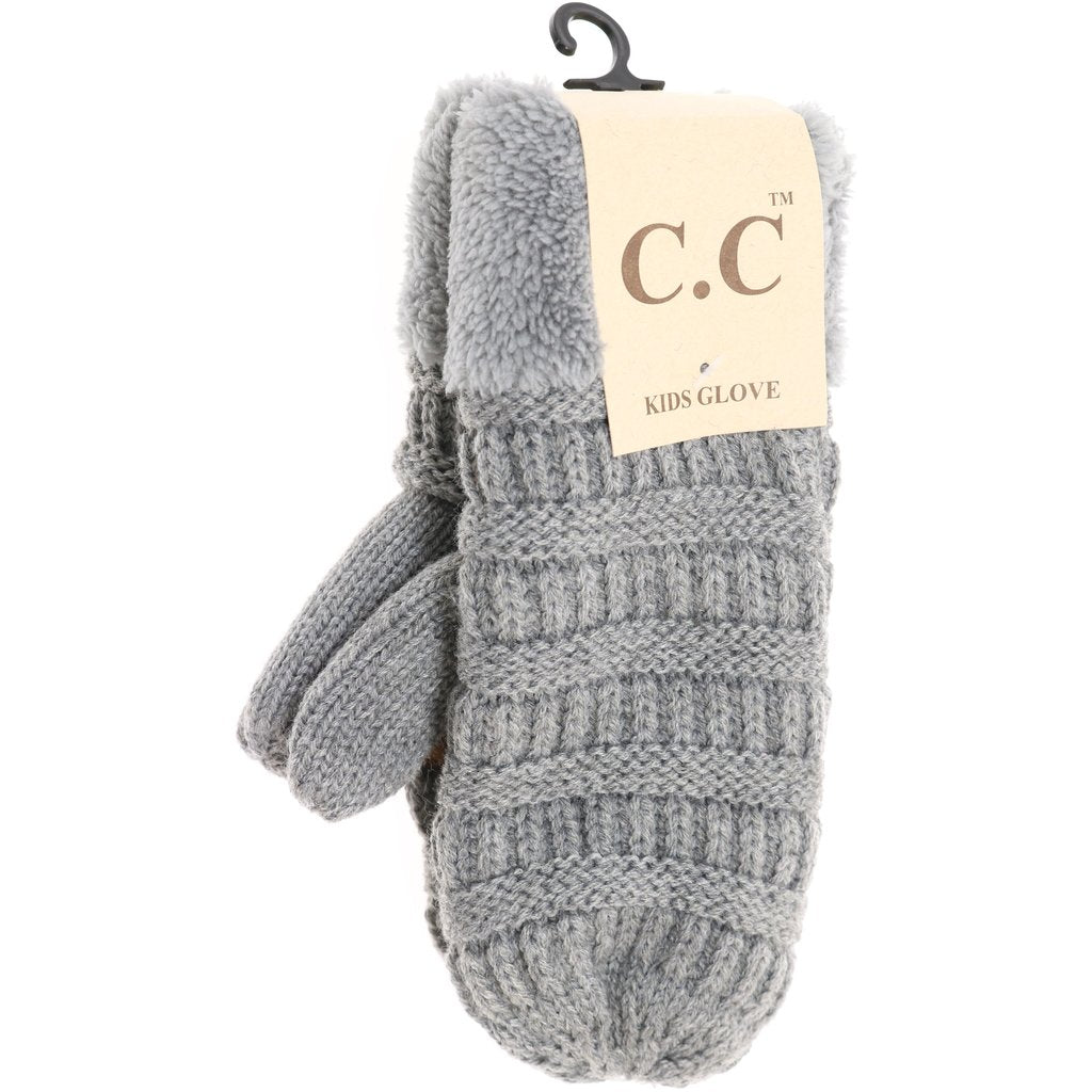CC Beanie Kids Solid Fuzzy Lined Mittens