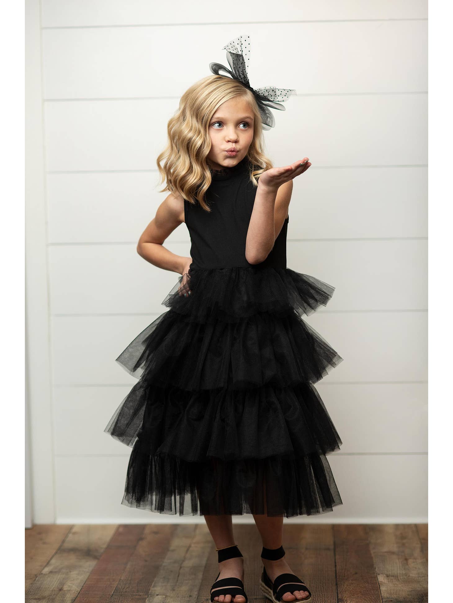 Sleeveless Black Tiered Tulle Fancy Party Dress