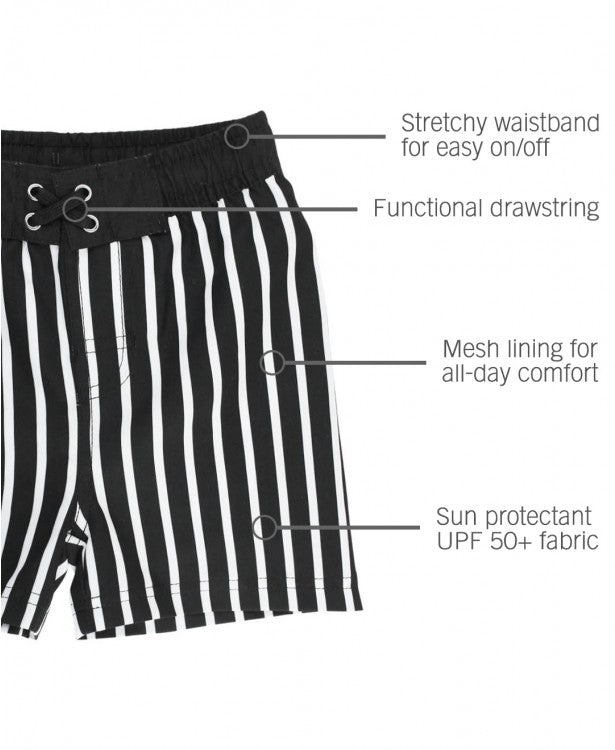 Black & White Stripe Swim Trunks