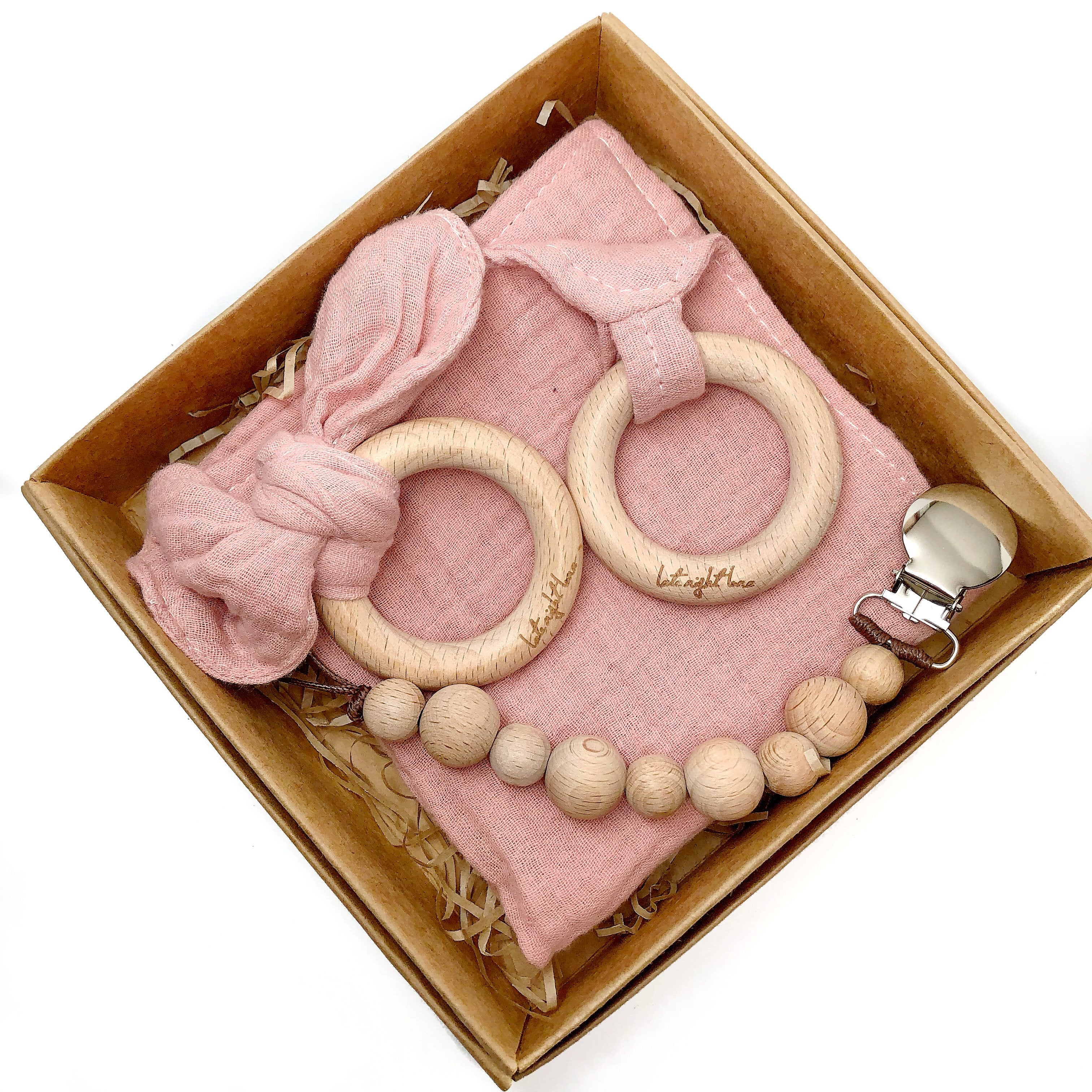 Baby Lovey Gift Set with Teething Toy & Pacifier Clip - 100% Cotton