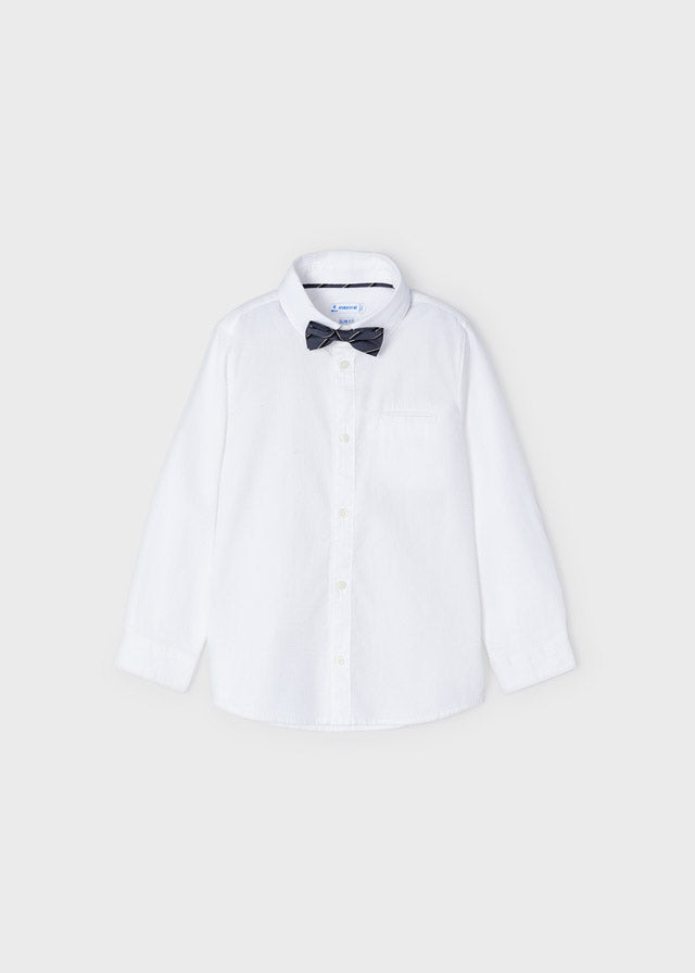 ECOFRIENDS Long Sleeved Bow Tie Shirt-White