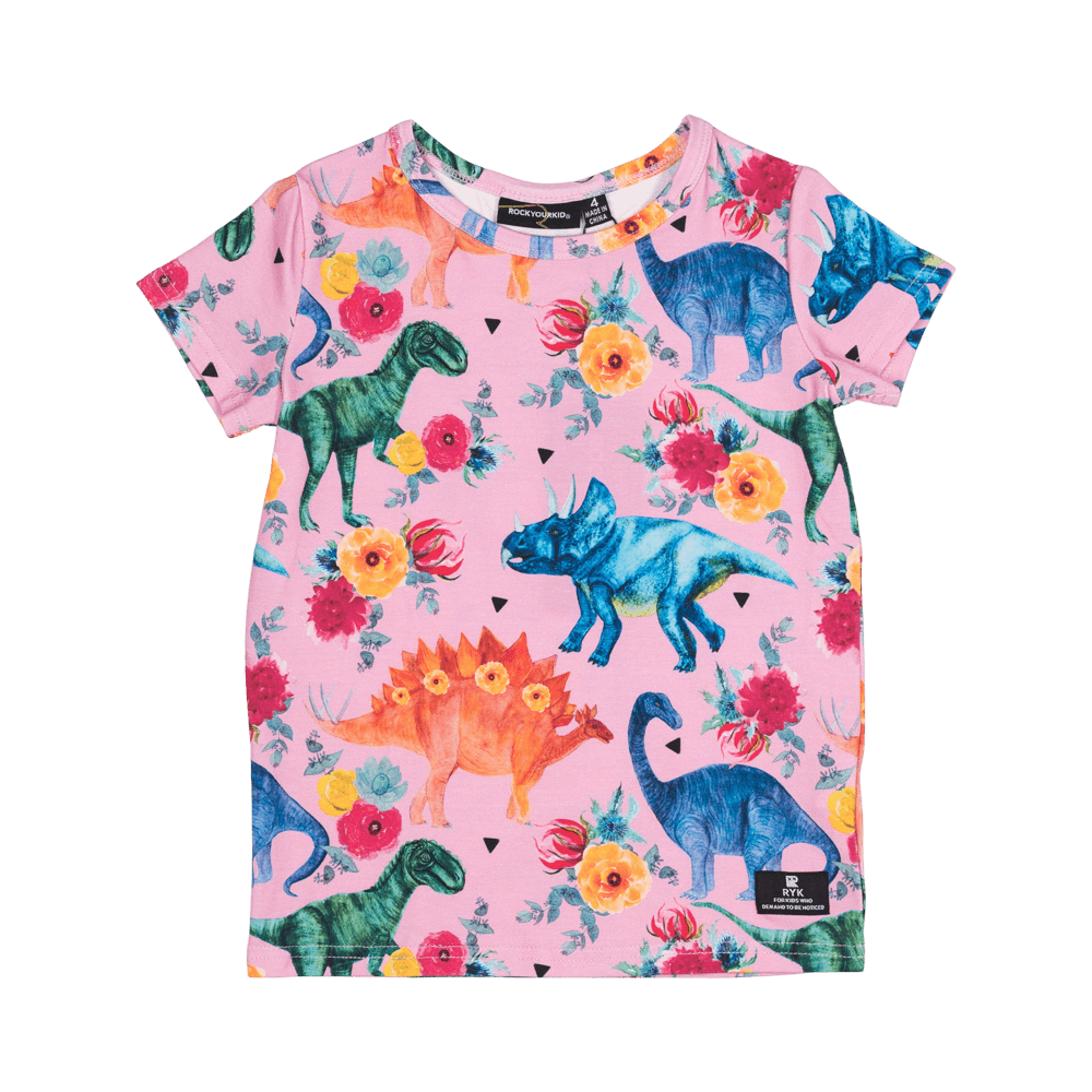 Pink Dinosaur Floral T-Shirt