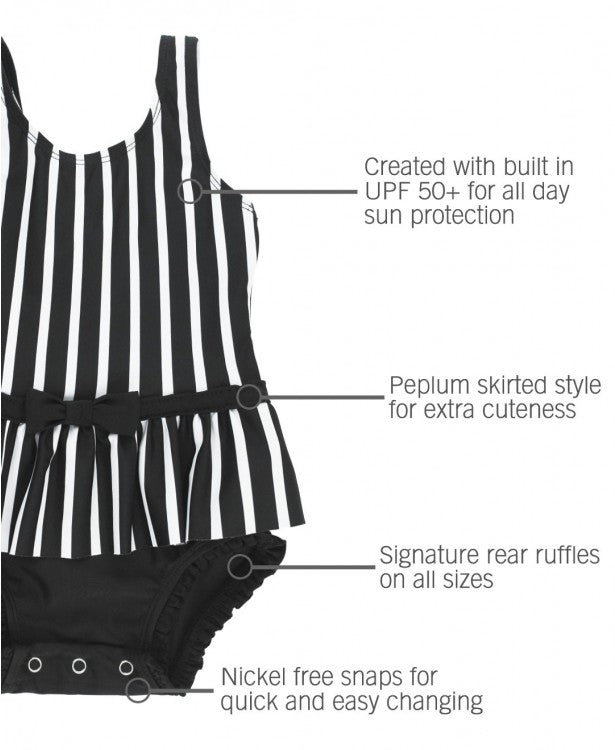 Black & White Stripe Skirted One Piece Swimsuit