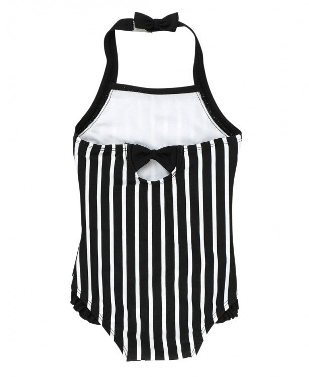 Black & White Stripe Halter One Piece Swimsuit